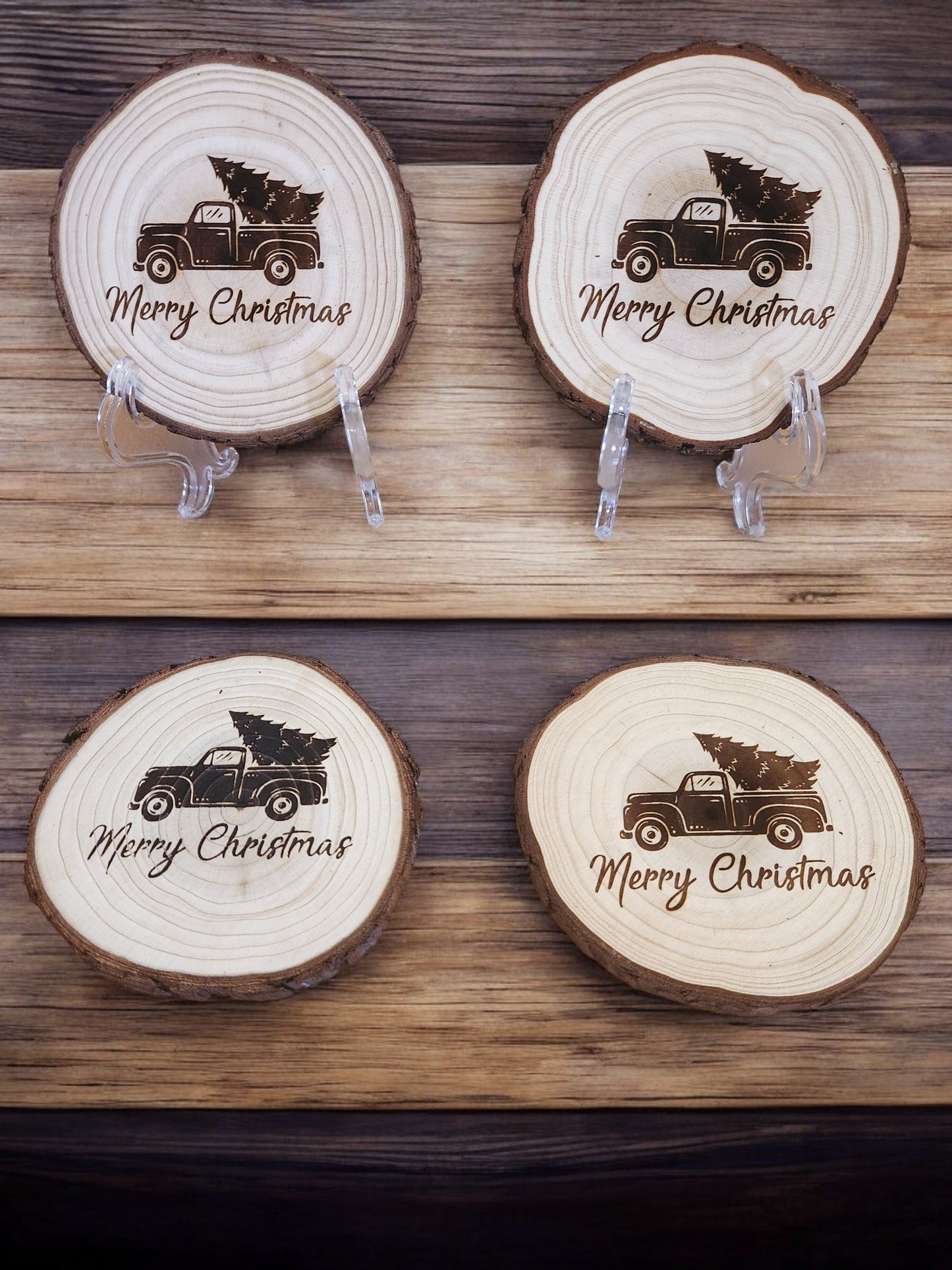 Wood Slice Christmas Ornaments (4-Pack)